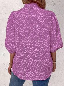 EMERY ROSE 花卉单扣休闲日常中袖衬衫新年衣服 - 紫色 - 查看 2