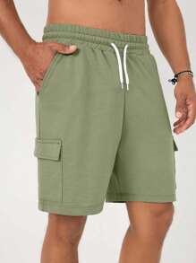 RueChic Cotton Men Flap Pocket Side Drawstring Waist Shorts