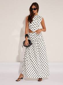 COSMINA Gonna a-line elegante con stampa a pois e cerniera sul retro per donna