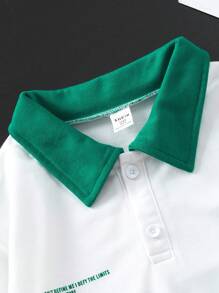 SHEIN 青少年男孩休闲字母印花宽松长袖 Polo 衫