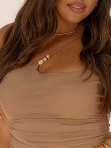 Aralina Curve Asymmetrical Strap Ruched Fitted Beaded Detail Vacation Outfits For Women Top - Mocha Brown - View 4