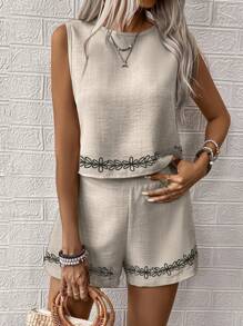 EMERY ROSE Conjunto de dos piezas de mujer tejido, casual, de verano, para vacaciones
