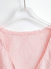 SHEIN Clasi Women's Plus Size Simple Embroidered V-Neck Short Sleeve Shirt, Suitable For Commuting - Pink - View 3