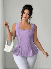 Elenzga Plus Size Women Square Collar Elegant French Style A-Line Waist Shirt Top