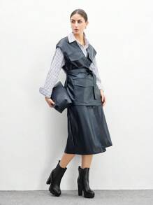 SHEIN X Lucía Bellido CUCCOO BIZCHIC 粗高跟圆头中筒靴女式度假鞋夏季促销优雅基础款商务休闲商务时尚圣诞节秋季新年假期 - 黑色 - 查看 8