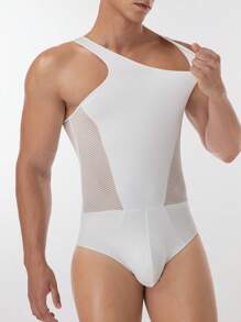 SHEIN Męski jednokolorowy kombinezon bez rękawów z pustym wzorem - Biały - Zobacz 4