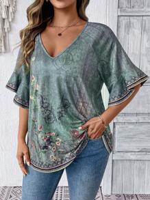 EMERY ROSE Plus Color-Blocking Leopard Print Elegant And Versatile Loose Fit Round Neck Short Sleeve T-Shirt Graphic Cheetah Print Tees Women Tops Women Summer Clothing Woman S Summer Clothes Women S Clothes - Multicolor - View 5