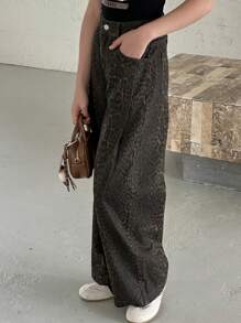 DAZY Teens Girls Leopard Print Denim Jeans - Brown - View 6