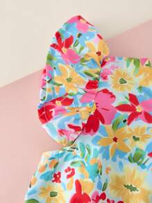 Schattige, schattige, casual jurk met print en ruches en strik voor jonge meisjes