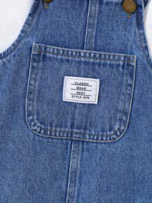 SHEIN Playful Pals 男婴休闲可爱百搭蓝色水洗牛仔背带裤（仅裤子） - 中等水洗藍 - 查看 5