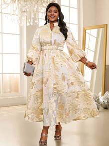 Fleurora Ladies' Floral Jacquard Long Lantern Sleeve Modest Dress Elegant Party Wedding Guests Four Seasons Old Money FestivalPlus Size Dresses Cruise Outfits Women