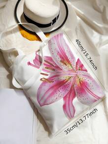 ROMWE Kawaii Vacation Big Floral Print Tote Bag, Reversible Commuting Holiday Pink Flower Pattern Canvas Shoulder Bag ,Vacation Essentials - Multicolor - View 4