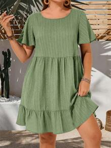 Vestido de manga corta de unicolor casual de talla grande para vacaciones, atuendo de verano para mujeres, vestido de Pascua para mujeres, bohemio, atuendos de rave, conjunto de Pascua para curvas, atuendo para conciertos country - verde menta - Ver 5