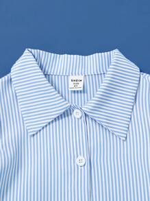 SHEIN Mädchen Kleinkind gestreiftes Kurzarm-Kleid mit Schulterpolstern, europäisch-amerikanischer Stil, geeignet für den Unabhängigkeitstag