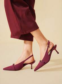 CUCCOO BASICS Women's Pointed Toe High Heel Shoes, Butterfly Details, Slingback Stilettos, Fashion Elegant Wine Red Color - Burgundy - View 2