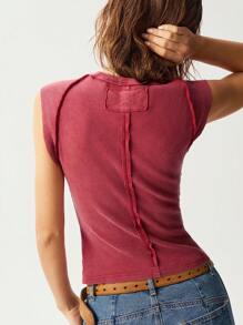 Bohemela Camiseta de punto y top sin mangas con escote redondo para tallas grandes - Burdeos - Ver 7