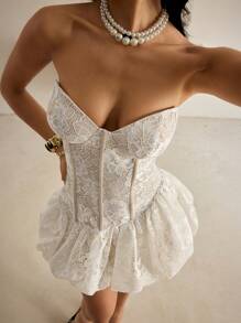 Vowa 优雅火辣的女孩法式蕾丝甜心领口南瓜花蕾芭蕾舞裙，适合成人仪式、毕业舞会、生日、派对、音乐节、婚礼等正式场合，新娘礼服，派对礼服，新娘 - 白色 - 查看 7