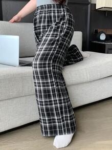 Dazy Plus Pantalones de pijama de talla grande con cintura elástica, estampado de tartán y diseño holgado, para todas las estaciones