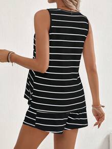 SHEIN 2pcs Maternity Ribbed Camisole And Shorts Set With Side Slit - Black - View 2