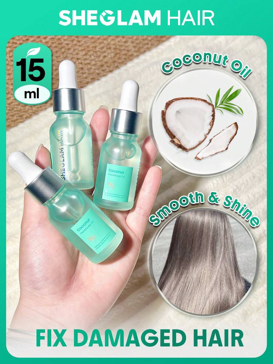 SHEGLAM HAIR 椰子頭髮和頭皮油 - 15 毫升/0.5 液量盎司，頭髮強化油，護髮精油，椰子油保濕精華，撫平分叉並防止頭髮損傷，滋潤髮絲並補充必需營養素，富含椰子油、葵花籽油和橄欖油，適合乾燥和脆弱的頭髮 生日 禮物 粉紅色的 氛圍 化妝品 派對 海灘 旅行 露營 學校 校園 節慶 玫瑰 展示 女孩 魅力 最好的 婦女節 愛自己 春天 護髮 - Coconut - 查看 1