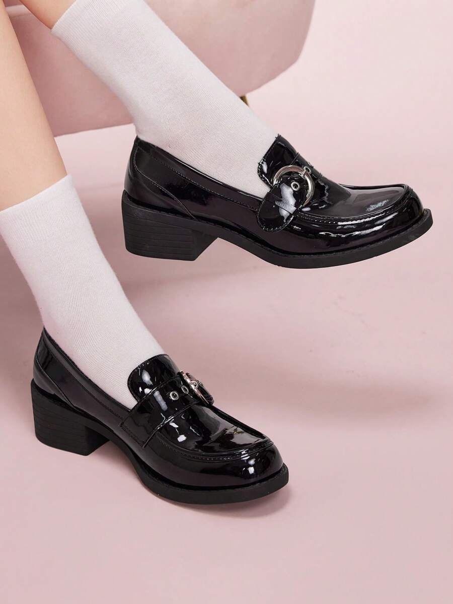 CUCCOO DOLLMOD Mocasini damă din piele lăcuită neagră, cu vârful rotund, stil retro clasic, simplu, universitar, versatili și confortabili