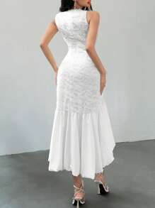 DAZY 1pc Women Textured Fabric Mermaid Dress, Sleeveless Wedding Women Dresses - White - View 3