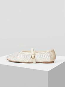 MOTF PREMIUM SQUARE TOE RHINESTONE FLAT SANDALS - Beige - View 4