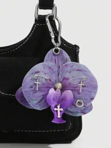 ROMWE Fairycore 1 件时尚紫色兰花钥匙扣配件，适合海滩、婚礼、母亲节、包包饰品 - 彩色 - 查看 1