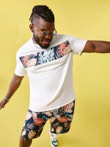 EASEVO Ensemble t-shirt col ras-du-cou à manches courtes imprimé et short pour homme grande taille