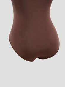 SHAPORA 1pc Women's Plain Color Fashionable Bodysuit Shapewear, Suitable For Summer - Brown - View 6