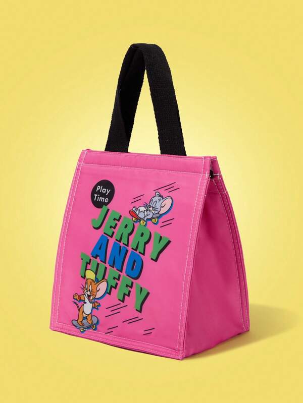 TOM & JERRY X SHEIN Letter Graphic & Cartoon Pattern Fashionable Insulated Lunch Bag, Functional Bag, Lunch Bag, Cooler Bag
