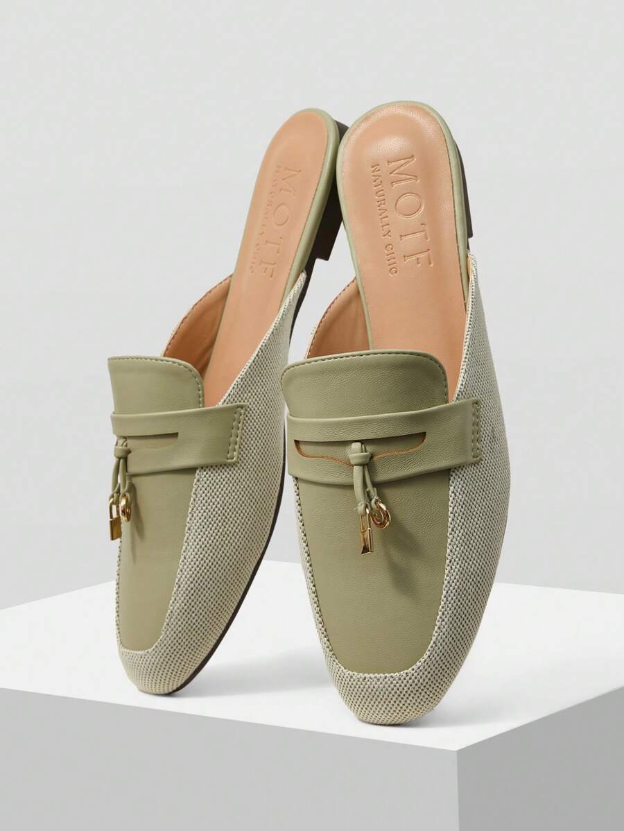 MOTF PREMIUM ROUND TOE BRAID PU LEATHER FLAT SHOES FOR CHRISTMAS - Green - View 1