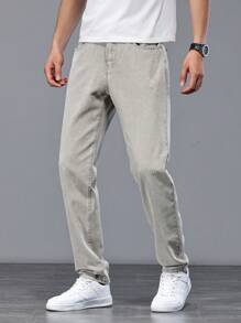 Manfinity Homme Men's Pocket Tapered Casual Versatile Jeans - Light Grey - View 5