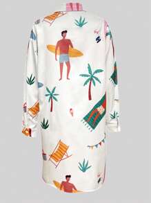 Váy sơ mi dài tay in hình cây cọ ngày lễ cho nữ, hàng khuy đơn - Màu xanh chanh - Xem 2