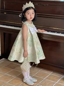 DAZY Young Girls Round Neck Party Bow Decor Elegant Sleeveless Formal Dress,Girls Summer Outfits - Mint Green - View 5