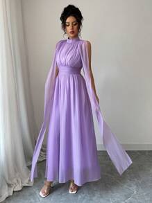 Elenzga Váy suông cổ bẻ xếp nếp thanh lịch ôm sát eo cho nữ, đa năng để mặc hàng ngày, đi chơi, đi nghỉ, đi dã ngoại, mua sắm, v.v., mùa hè - Màu tím - Xem 6