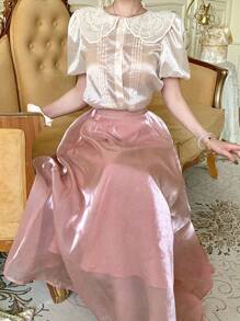 DAZY 2pcs Women Casual Collared Short Sleeve Vacation Elegant Set Carnival - White - View 1