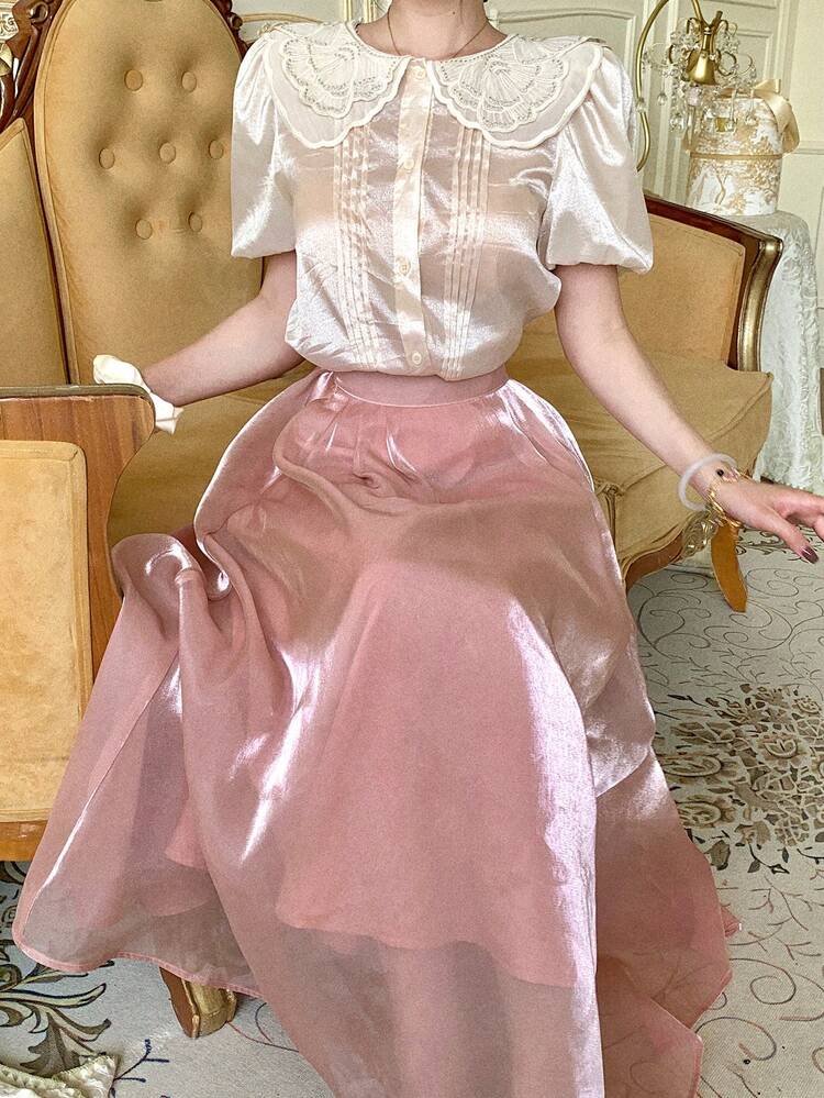 2pcs Women Casual Collared Short Sleeve Vacation Elegant Set Carnival