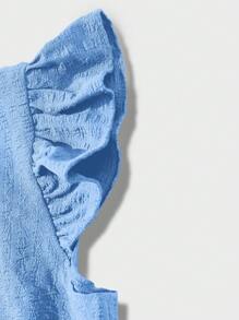 SHEIN Clasi Women's Deep V-Neck Button Cap Sleeve Sexy Vacation Dress - Blue - View 4