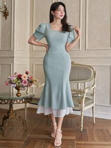 DAZY Neues elegantes Sommer-Midikleid für Frauen, 2-in-1 Maxikleid - Pastellgrün - Übersicht 5