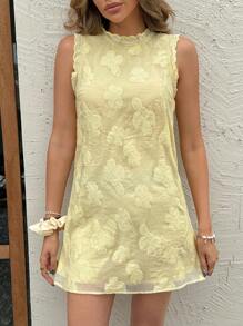 SHEIN LUNE Butter Yellow Romantic Yellow Sleeveless Mini Dress For Women, Suitable For Vacation, Date, Casual Daily Wear, Spring/Summer Vacation Outfits Woman  Birthday Dresses For Women Business Casual Woman Vacation Dress