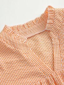 Weeklong 度假休闲条纹花卉刺绣缺口领衬衫 - 橘色 - 查看 6