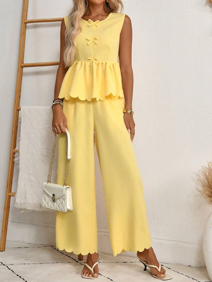 Women Two Pieces Outfits For Daily Wear - Yellow - View 1