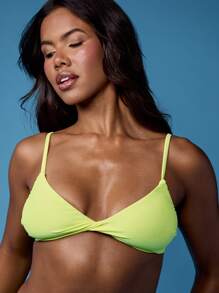 MISSGUIDED 高切巴西两件套泳衣夏季海滩泳池微三角比基尼套装扭纹前部度假泳装 - 黃色 - 查看 4