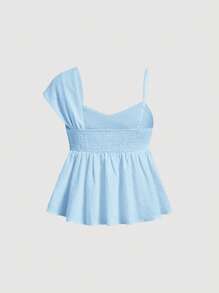 SHEIN MOD Atasan Wanita Modis dengan Tali Asimetris dan Rumbai, Biru Muda, Ideal untuk Liburan Musim Panas - Biru - View 2