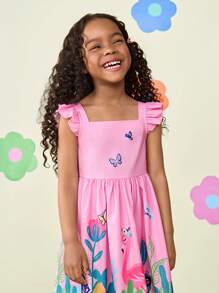 CutesyCutie  Young Girl Collared Snug Fit Dress With Cute Animal Print And Contrast Color - Green - View 5