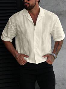 Manfinity Homme 男士休闲纯色短袖单排扣衬衫，夏季帅气男士衬衫男士夏季夏季衬衫男士衬衫休闲