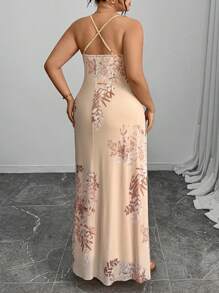 Elenzga Váy yếm in hoa thanh lịch cỡ lớn cho mùa hè - Màu be - Xem 2