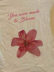 INAWLY 女士字母与花卉印花插肩袖修身 T 恤 - 杏色 - 查看 3