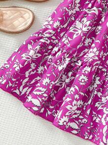 Young Girls 2pcs Set - Solid Bow Camisole Top And Digital Print A-Line Skirt With Elastic Waist, Suitable For Beach, Party, Vacation In Summer